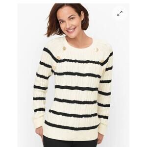 Talbots Striped Cotton Blend Sweater Size XL Nautical Gold Buttons
